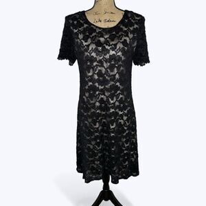 Jessica Howard Black Lace Dress Sz 12 Sheer‎ Illusion Holiday Party Vtg Romantic